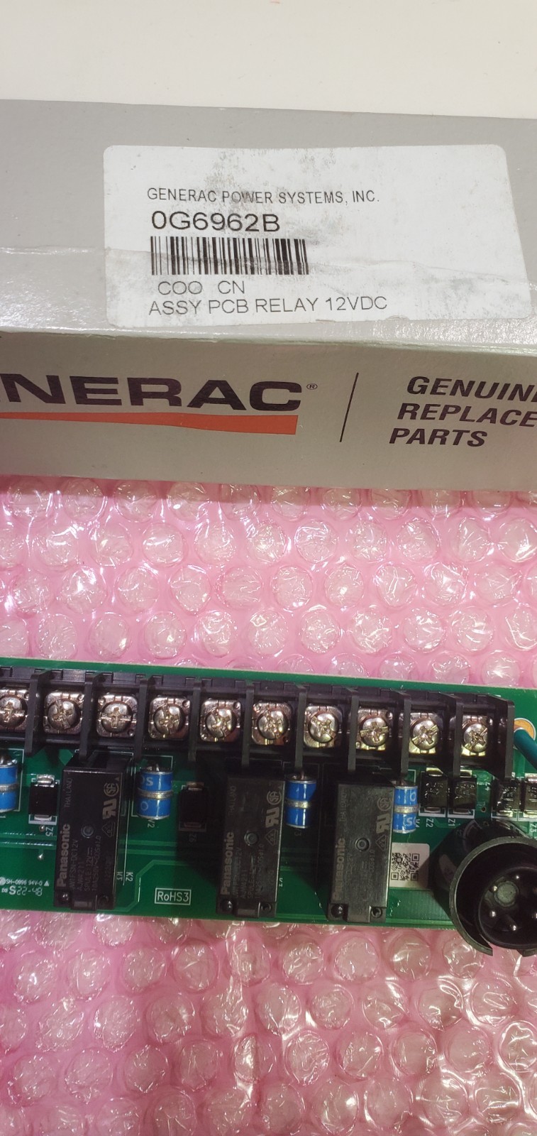GENERAC 0G6962B ASSY PCB RELAY 12VDC NEW