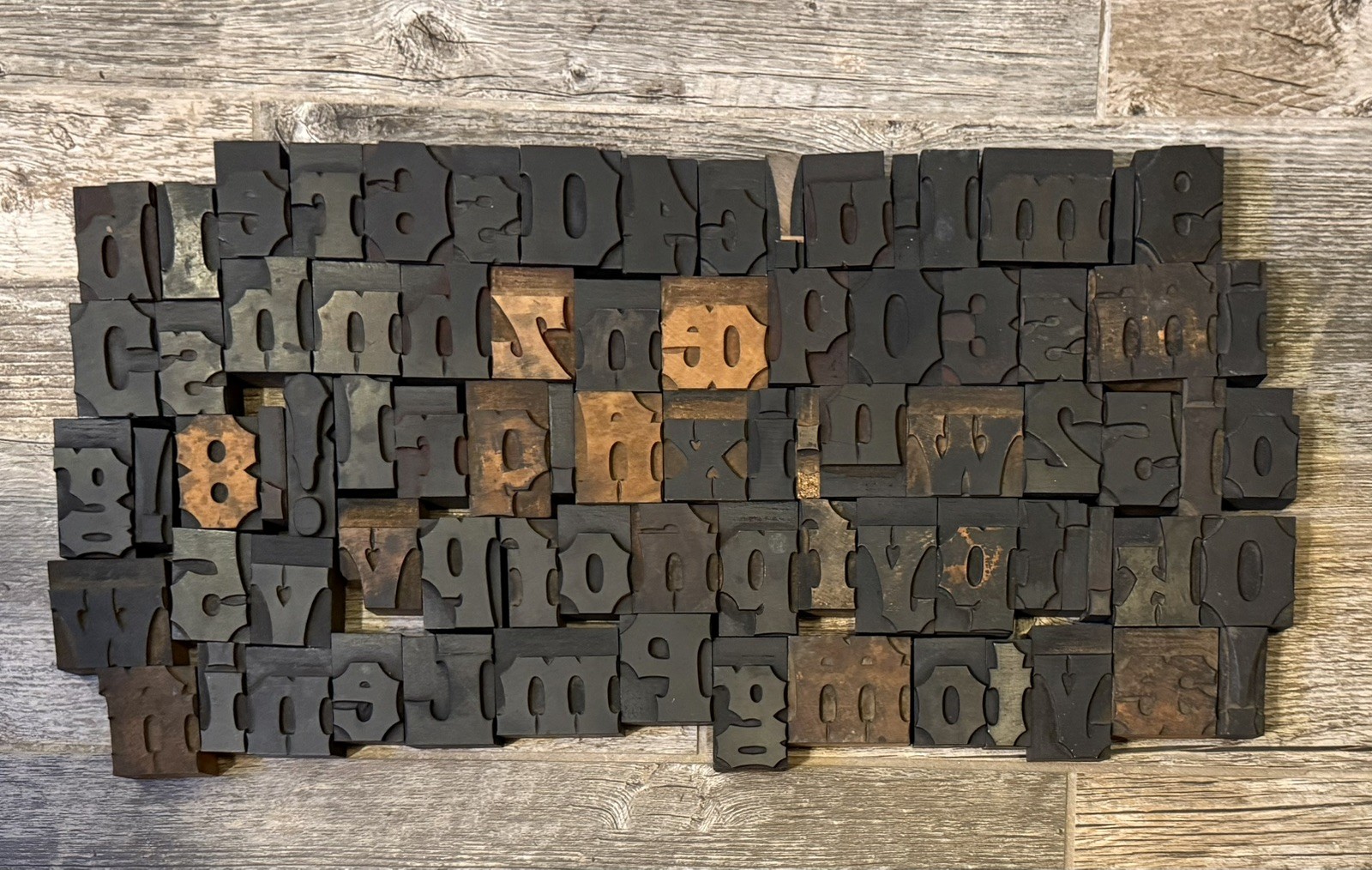 Antique Letterpress Wood Block Type Letters, Numerals, Special Characters 80