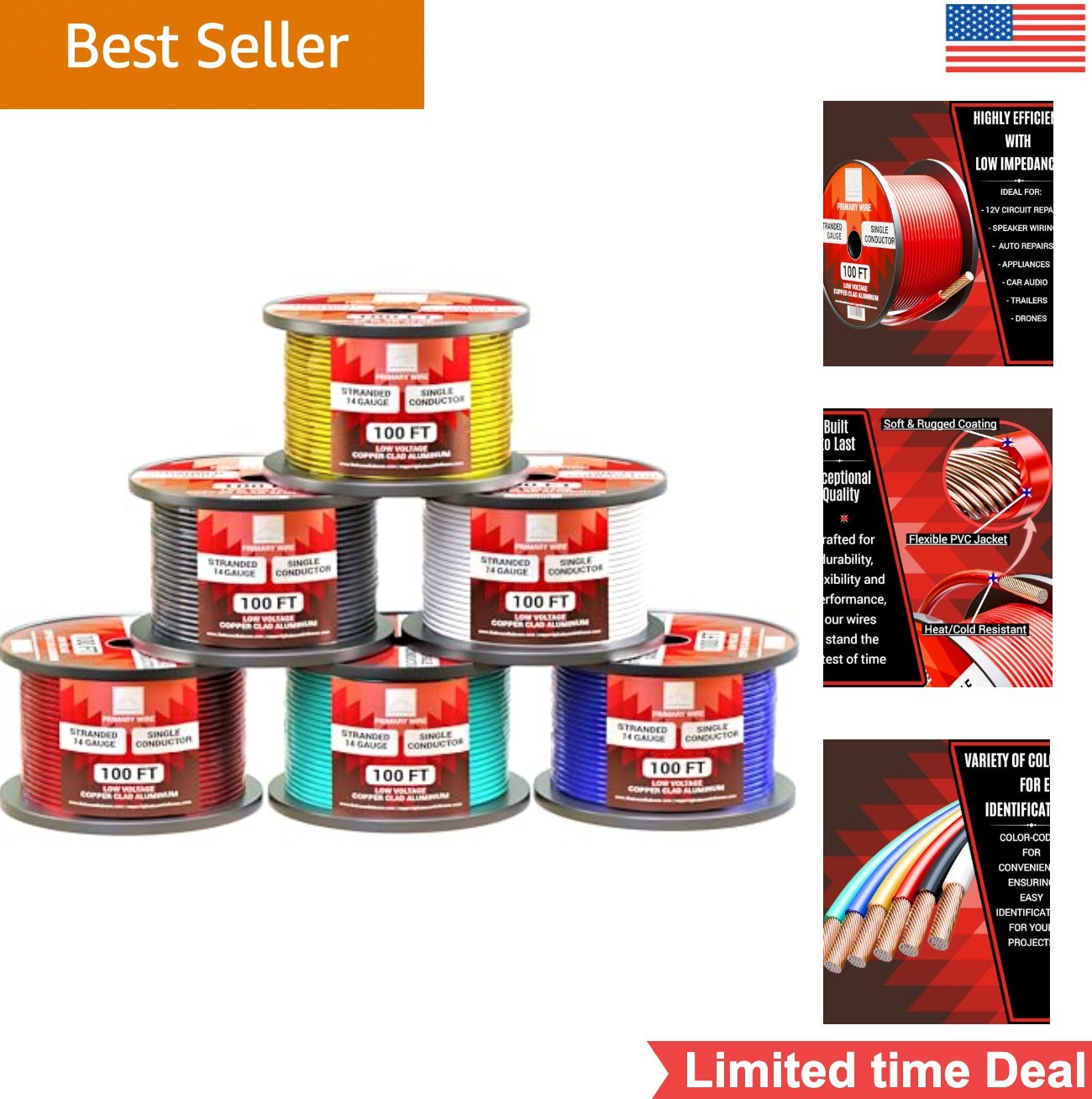 14 Gauge Wire 6 Pack 600ft 100ft Per Roll 12V Low Voltage Copper Clad Aluminum 14 Gauge Wire 6 Pack 600ft 100ft Per Roll 12V Low Voltage Copper Clad Aluminum