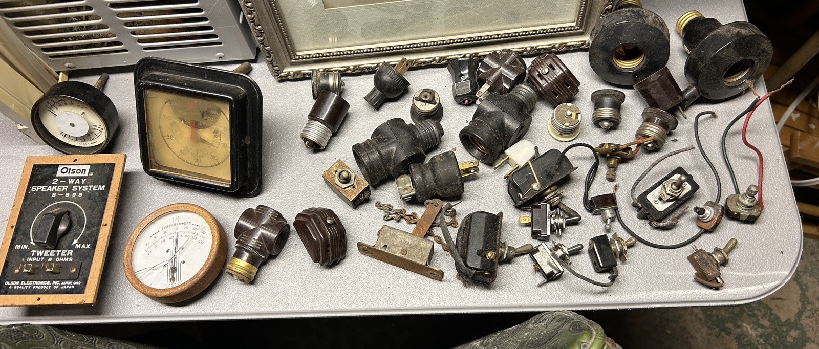 Vintage 35 pcs electrical switch toggle misc components meters gauges 