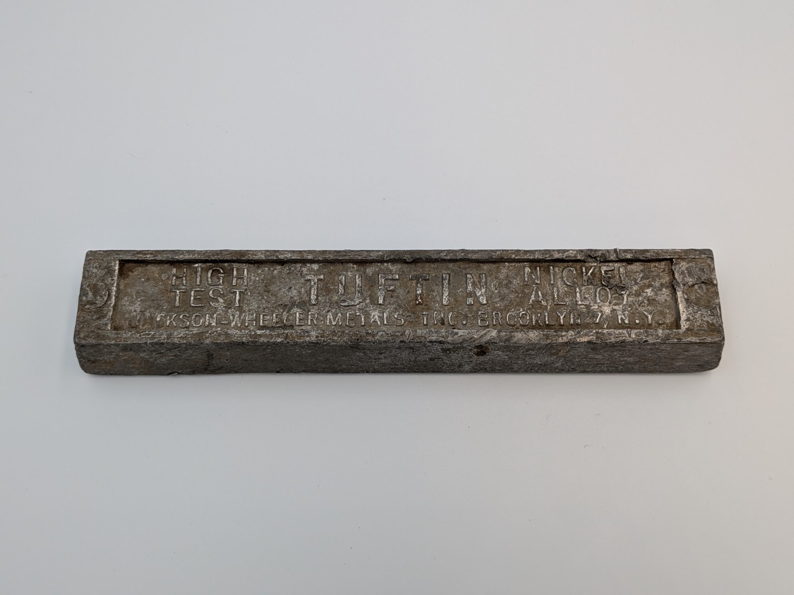 VINTAGE 4lb Tuftin High Test Nickel Alloy Babbitt Ingot VINTAGE 4lb Tuftin High Test Nickel Alloy Babbitt Ingot