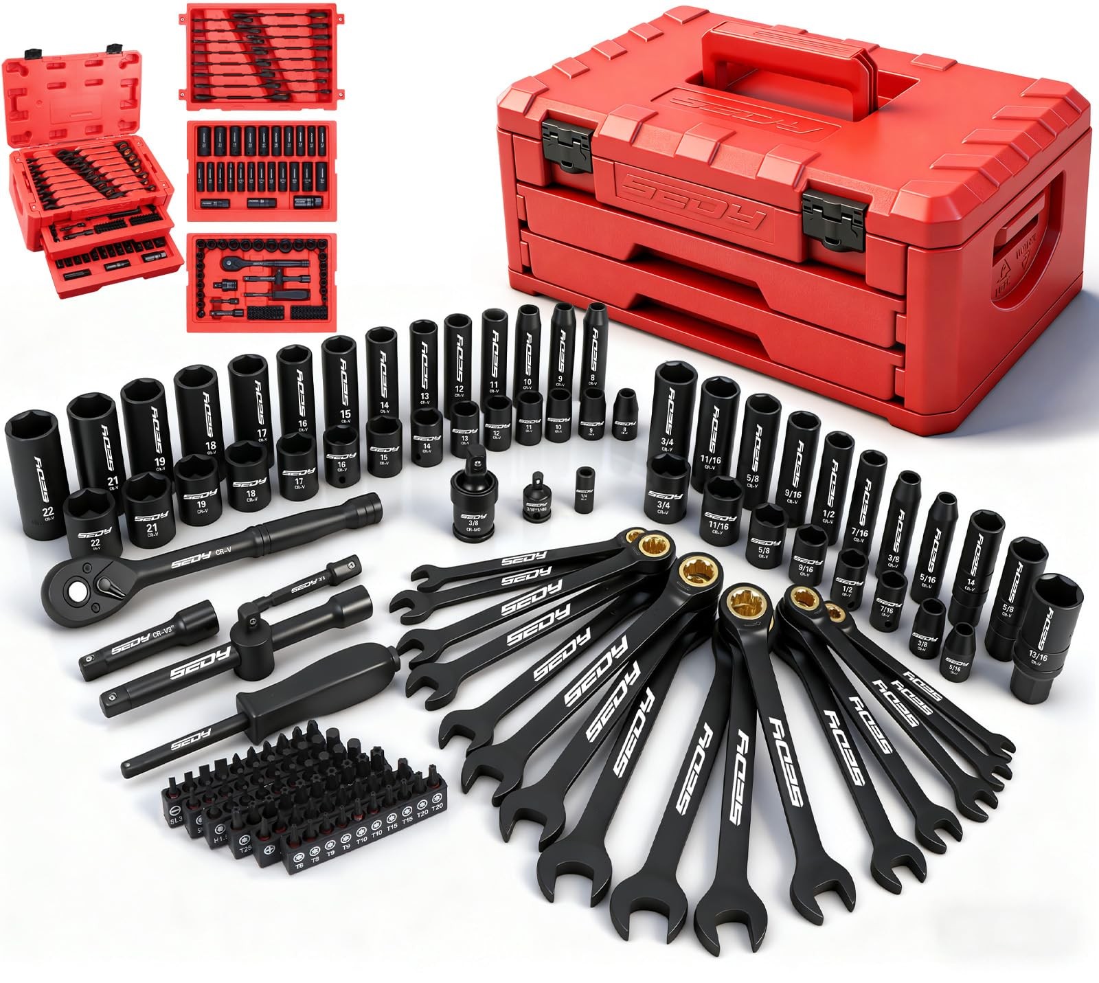 Premium 132-Piece Mechanics Tool Set, SAE/Metric 1/4\ Premium 132-Piece Mechanics Tool Set, SAE/Metric 1/4\