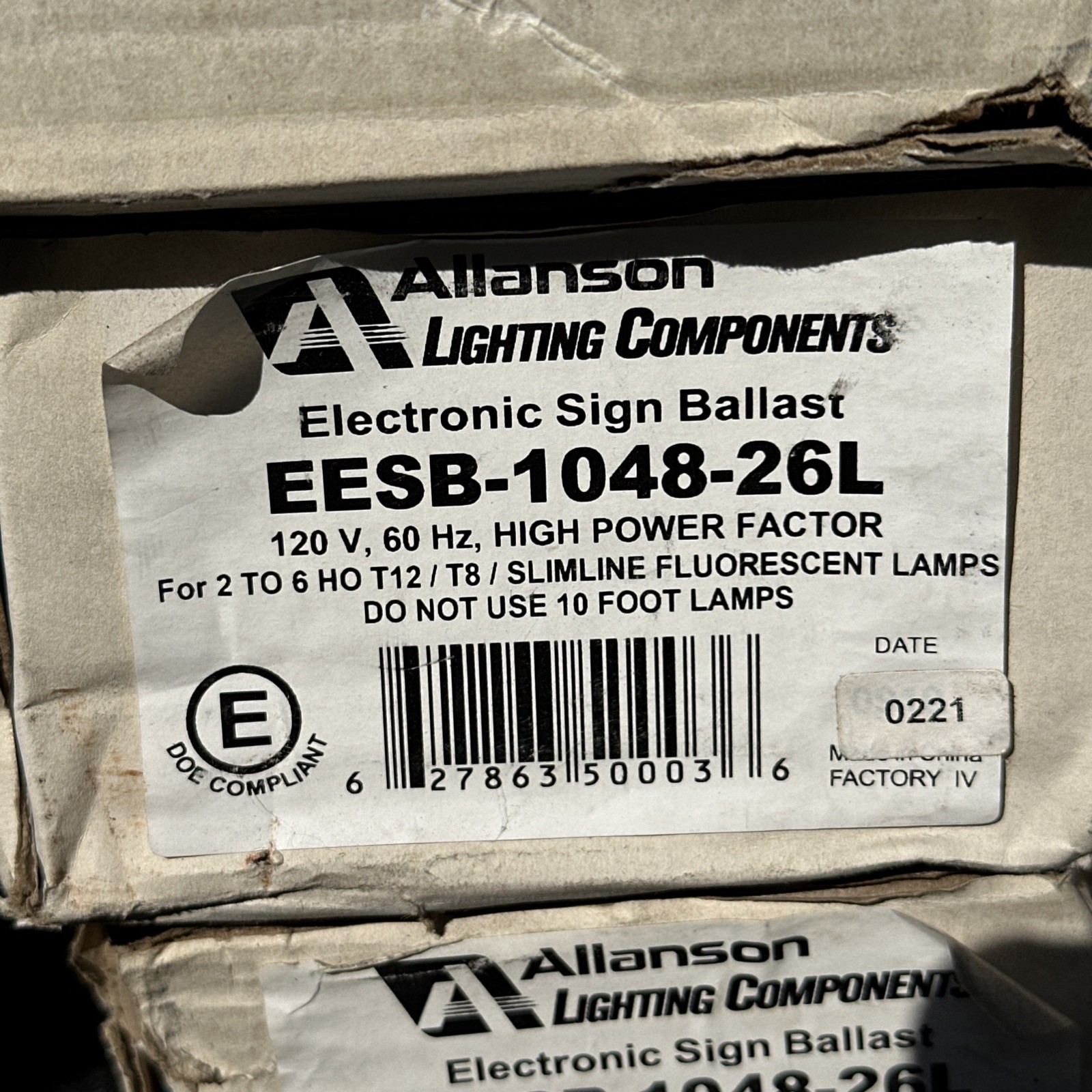 Allanson Lighting Components EESB-1048-26L 120V Electonic Sign Ballast 2-6 T12 Allanson Lighting Components EESB-1048-26L 120V Electonic Sign Ballast 2-6 T12