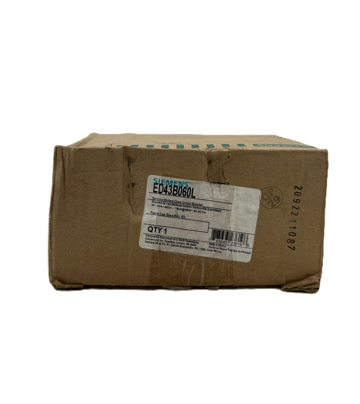 Siemens ED43B060L Circuit Breaker 60A 3-Pole 480VAC