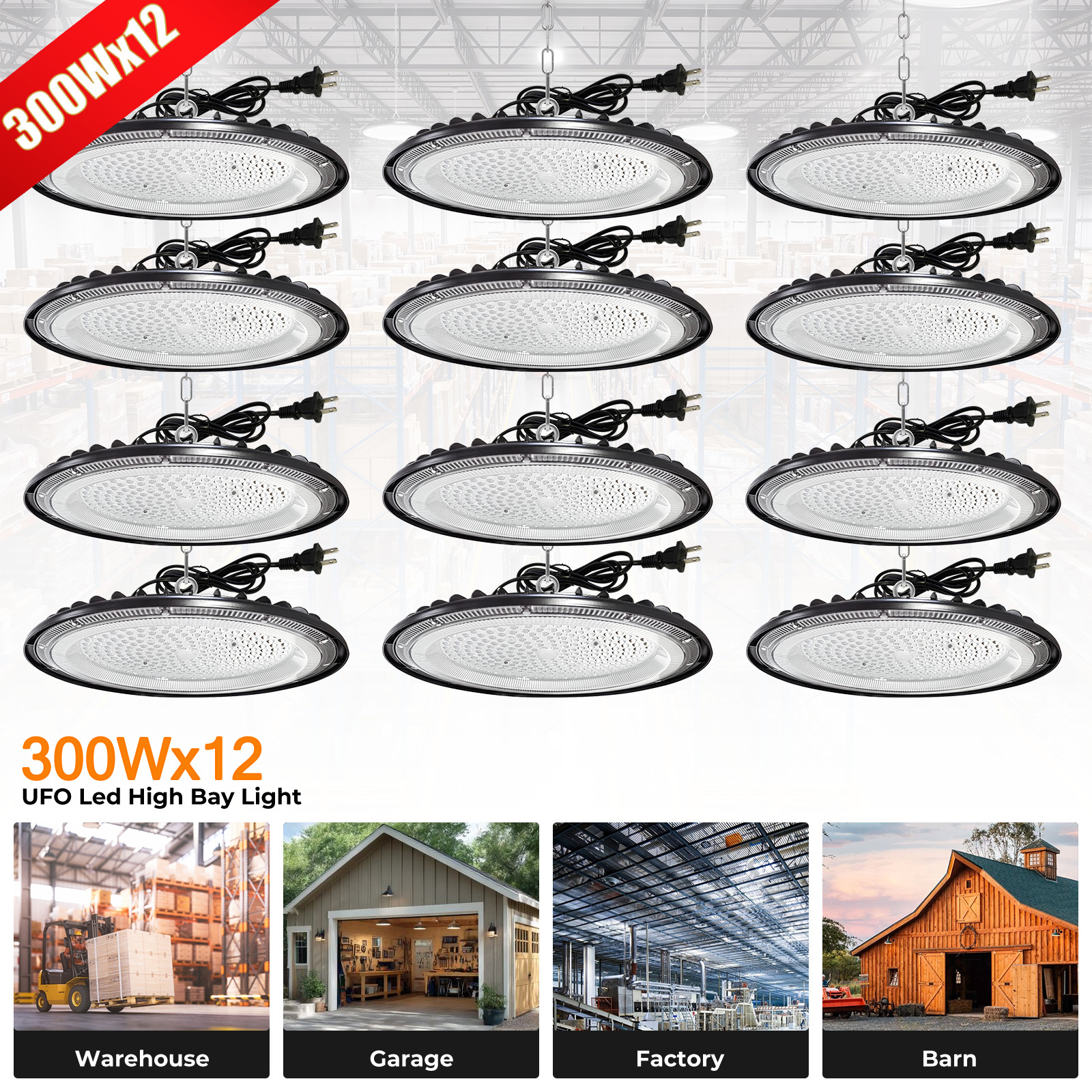 12 Pack 300W UFO Led High Bay Light Commercial Industrial Factory Led Shop Light 12 Pack 300W UFO Led High Bay Light Commercial Industrial Factory Led Shop Light