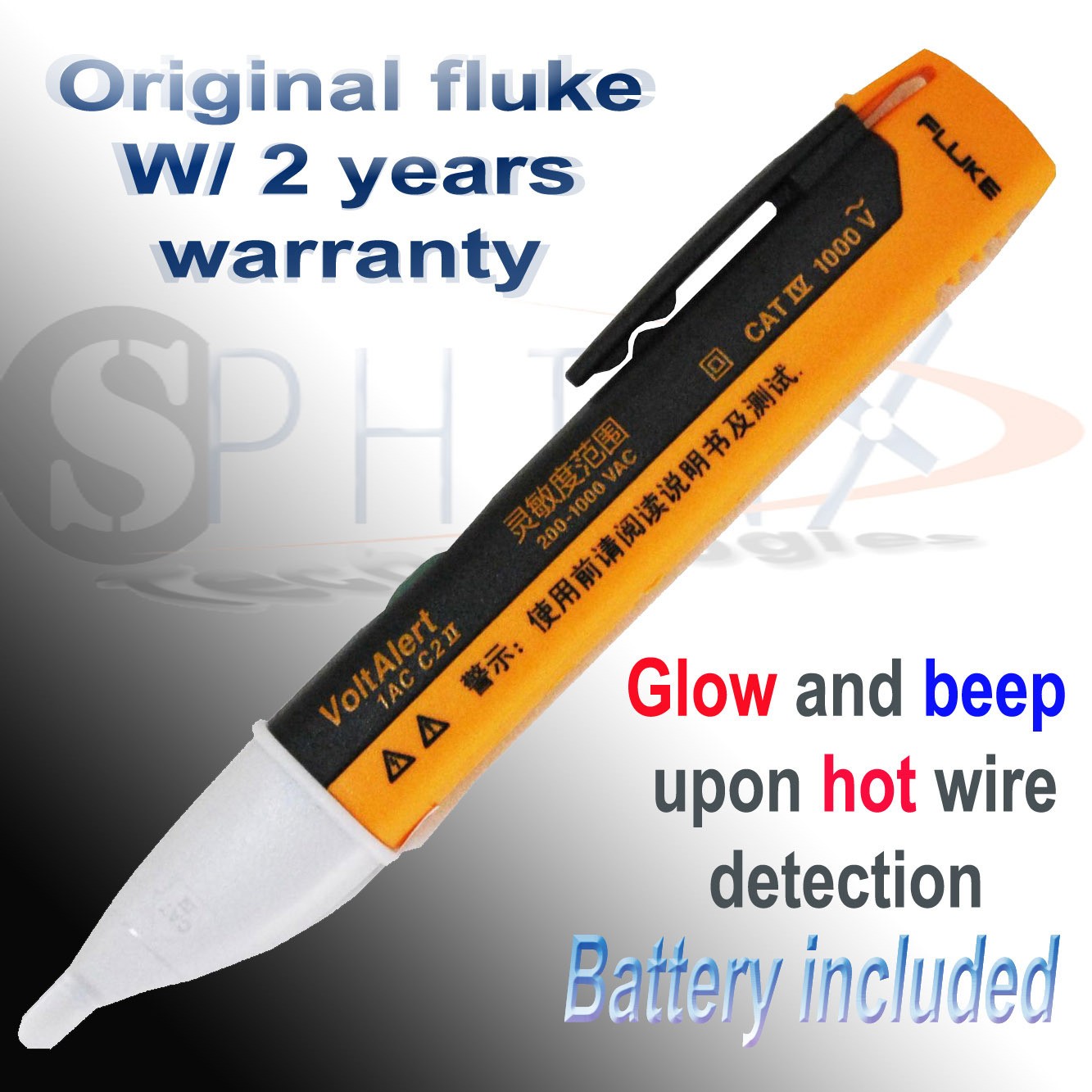 Fluke 1AC-C2 VoltAlert Non-Contact Voltage Detector Pen Tester W/sound W/battery Fluke 1AC-C2 VoltAlert Non-Contact Voltage Detector Pen Tester W/sound W/battery