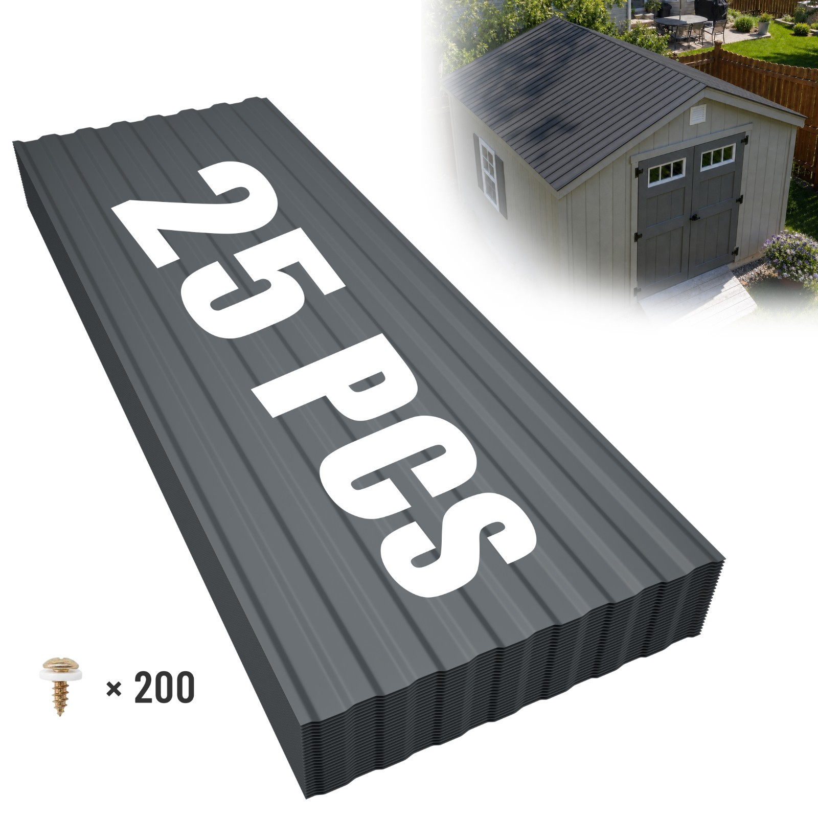 25Pcs Corrugated PVC Roof Panels, Waterproof Wave Roof Sheets, Grey 25Pcs Corrugated PVC Roof Panels, Waterproof Wave Roof Sheets, Grey