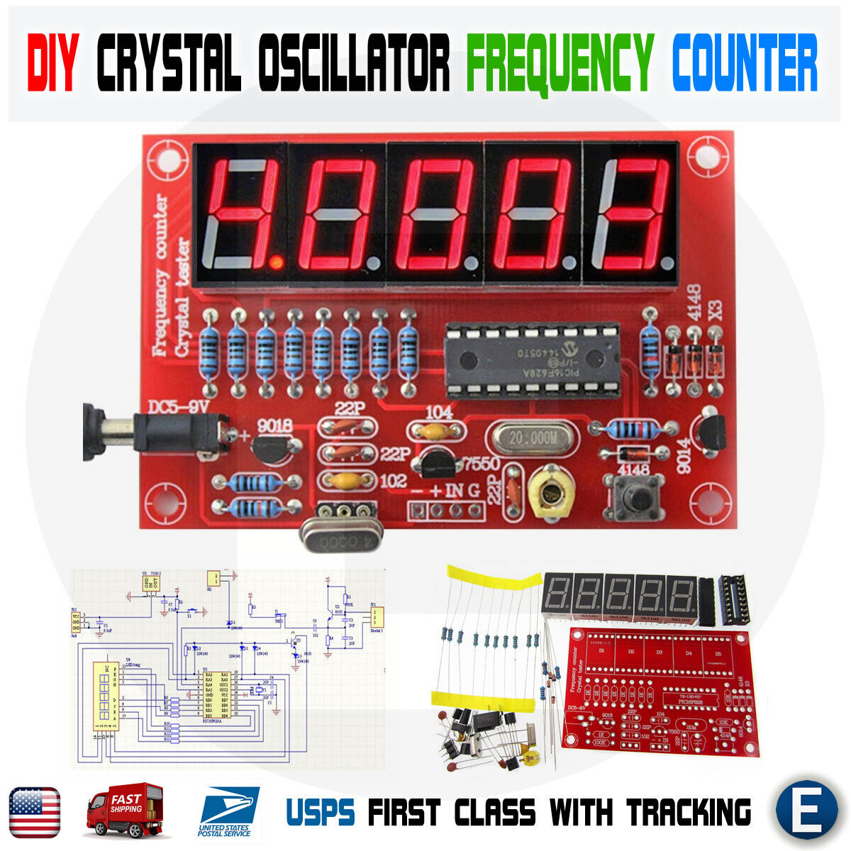 DIY Kit RF 1Hz-50MHz Crystal Oscillator Frequency Counter Meter Digital LED USA