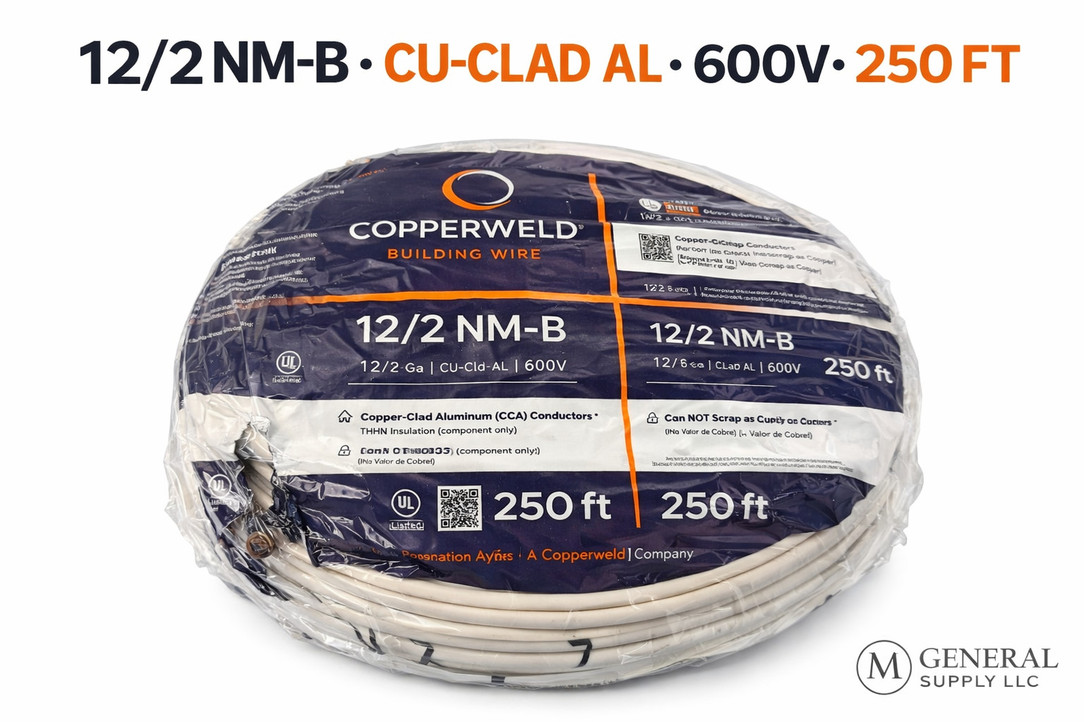 12/2 cu clad alum wire 250ft roll Copperweld 12/2 cu clad alum wire 250ft roll Copperweld