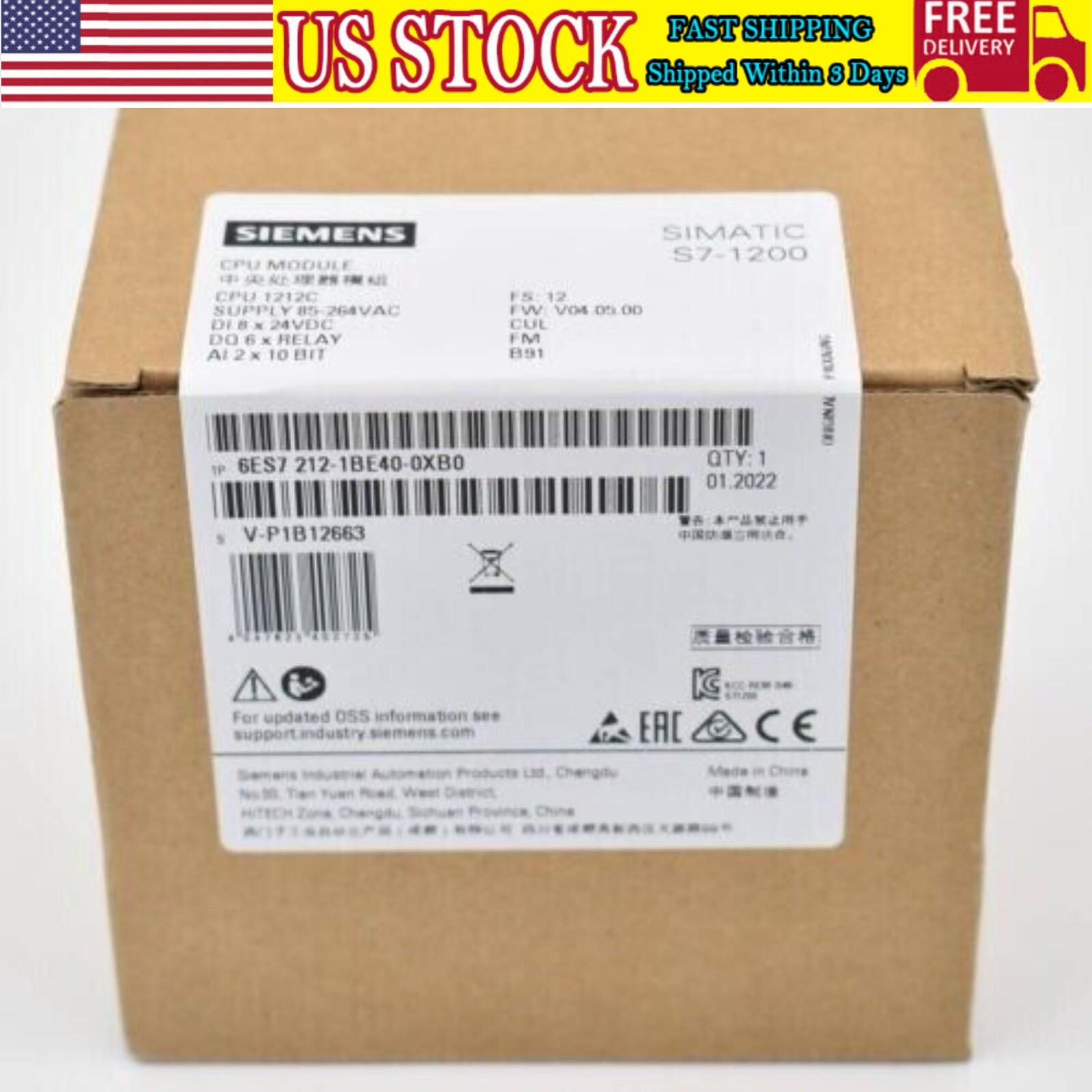 New Siemens 6ES7 212-1BE40-0XB0 6ES7212-1BE40-0XB0 SIMATIC S7-1200 CPU 1211C