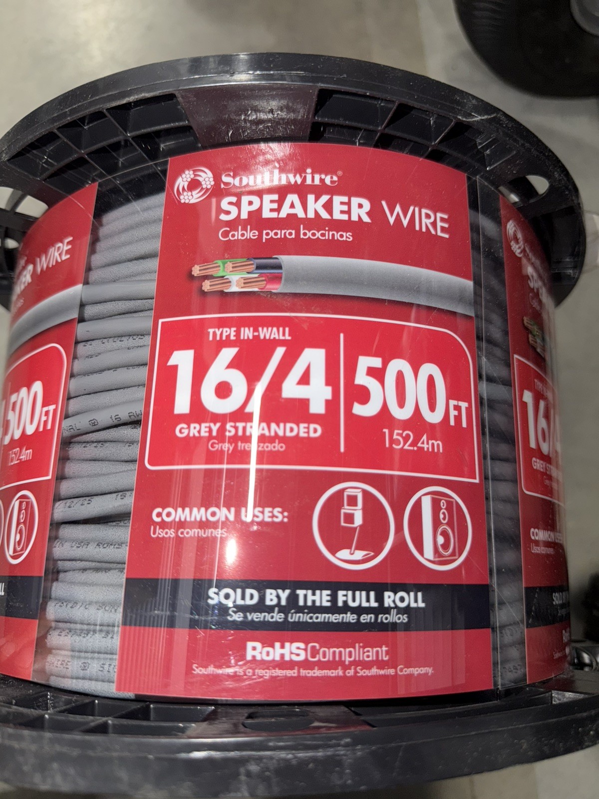 Southwire 500 ft. 16/4 Grey Stranded CU In-Wall CMR/CL3R Speaker Wire