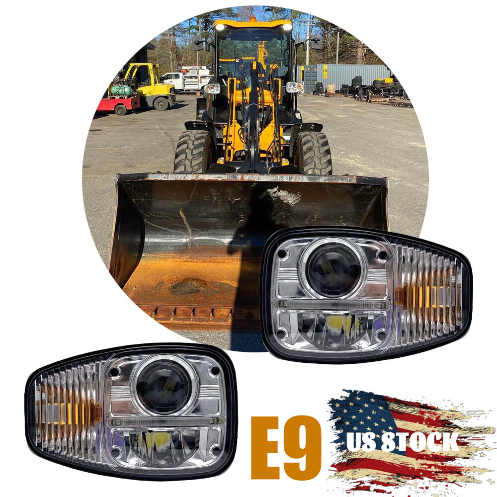 E9 Pair LED Headlights With Turn Signal Lamp High Low Beam For Volvo JCB Loader E9 Pair LED Headlights With Turn Signal Lamp High Low Beam For Volvo JCB Loader