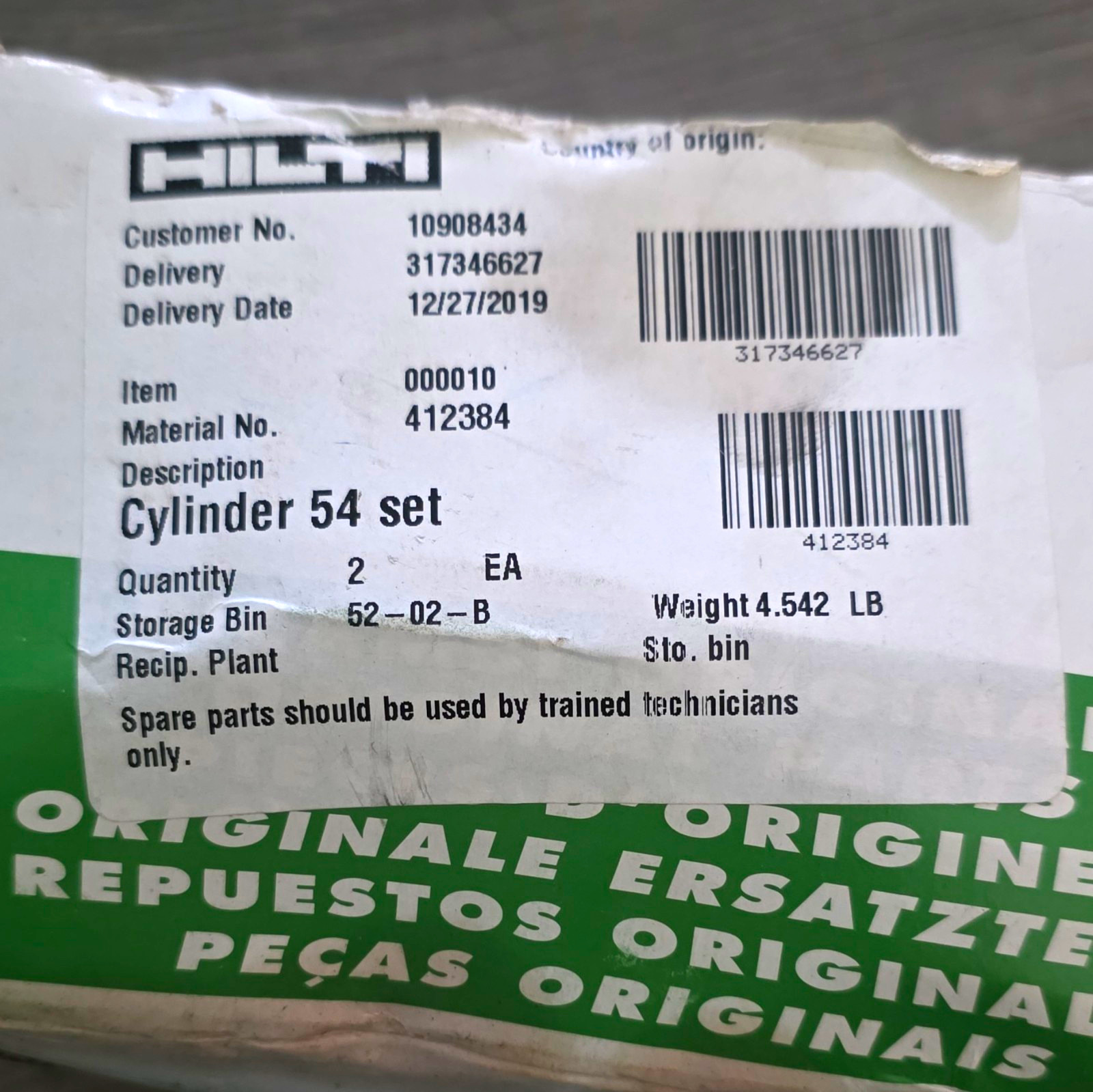 Hilti Cylinder 54 Set Model Cylinder 54 set MPN 412384 Hilti Cylinder 54 Set Model Cylinder 54 set MPN 412384