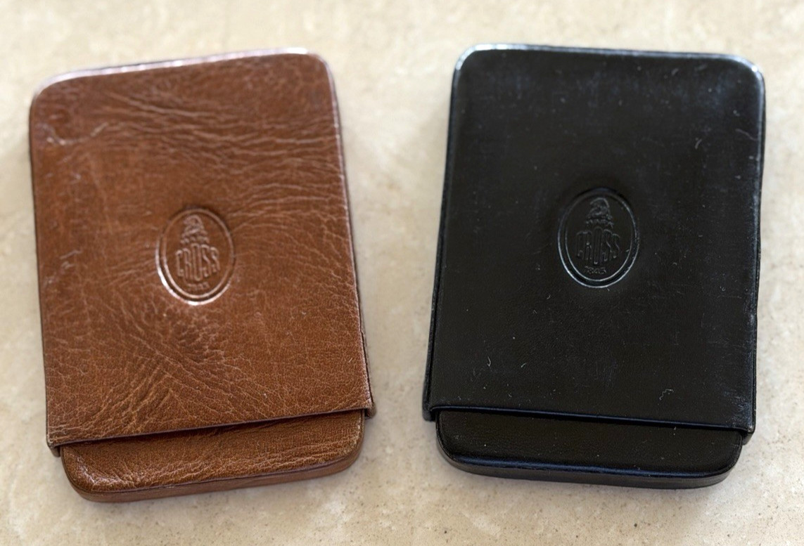 Two Vintage Mark Cross Leather Business Card Cases- Black & Tan #866 Two Vintage Mark Cross Leather Business Card Cases- Black & Tan #866