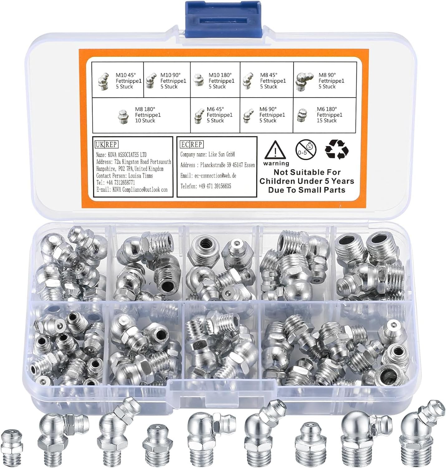 MUZHUPGUZ 60 Pcs Metric Grease Fittings Kit, Hydraulic Zerk Assortment A-60PCS MUZHUPGUZ 60 Pcs Metric Grease Fittings Kit, Hydraulic Zerk Assortment A-60PCS