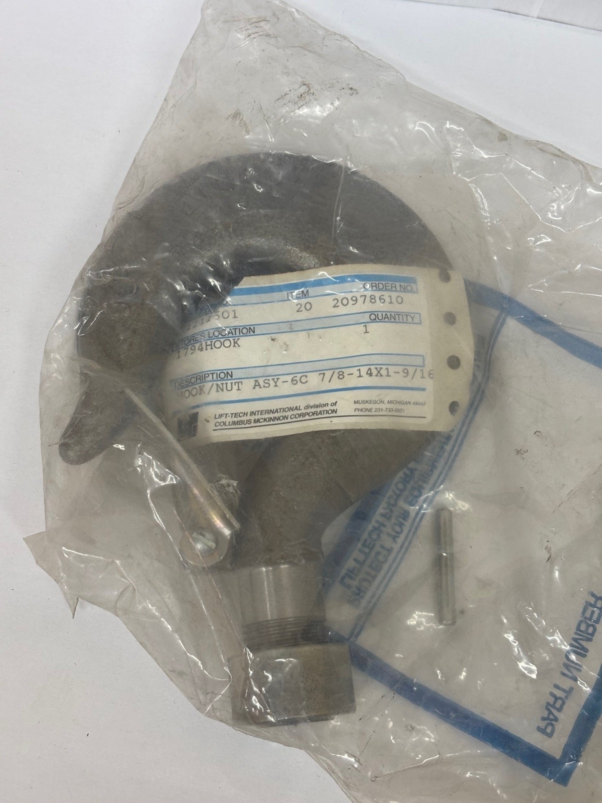 CMCO / BUDGIT HOOK/NUT ASSEMBLY; 21211601