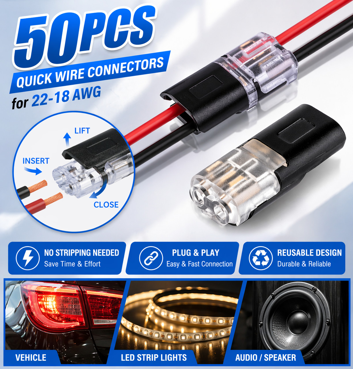 50PCS 2 Pin Waterproof Wire Connectors Electrical Cable Snap Plug Terminal Clamp 50PCS 2 Pin Waterproof Wire Connectors Electrical Cable Snap Plug Terminal Clamp