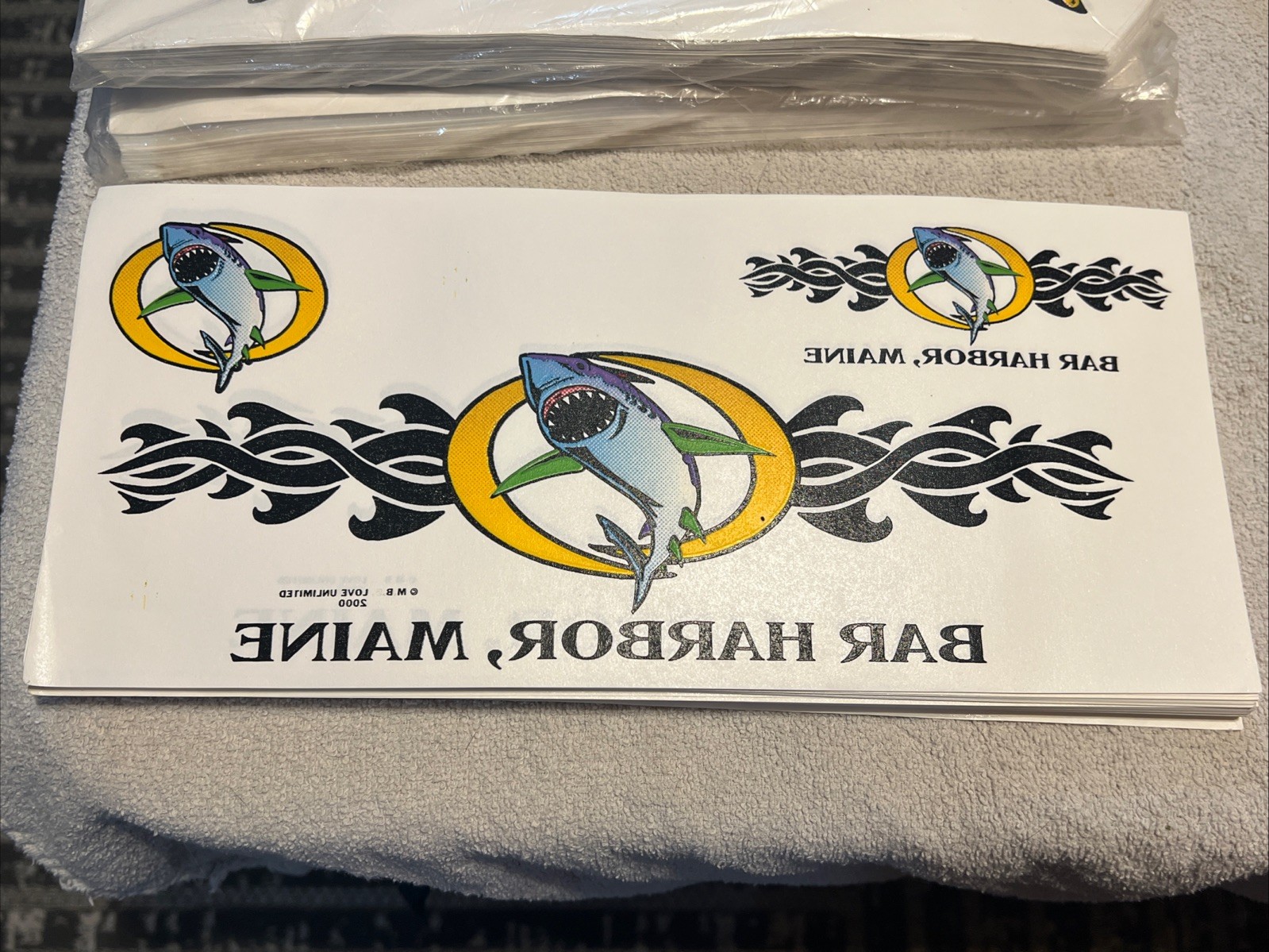 Vintage Y2K Shark Heat Transfers Lot 10 6x12 Tribal NOS Large Back Coastal Maine