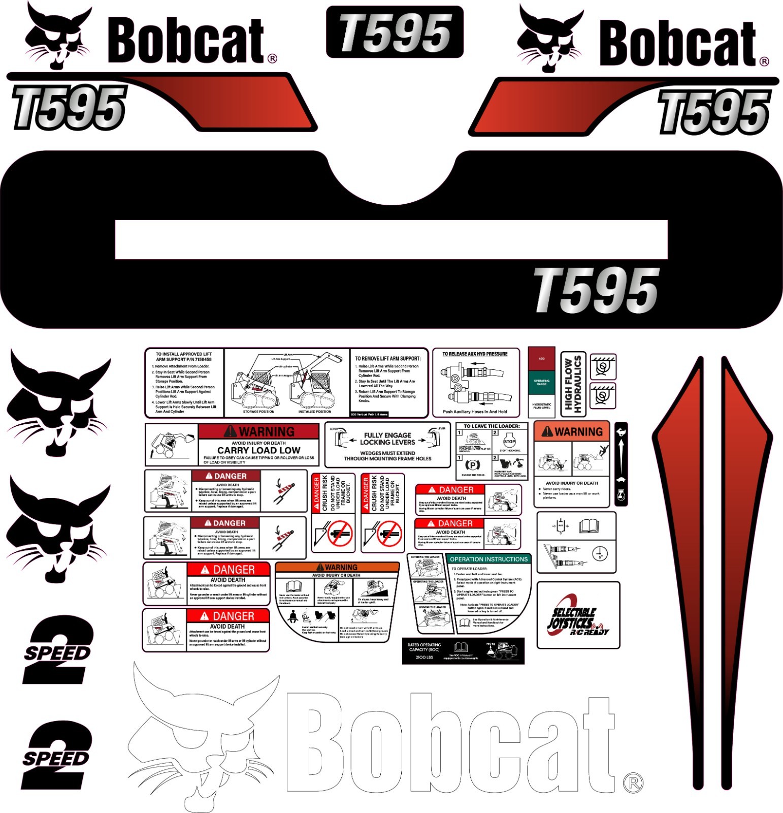 Fits Bobcat T595 Decal Kit Skid Steer / safety decals 3M VINYL / 