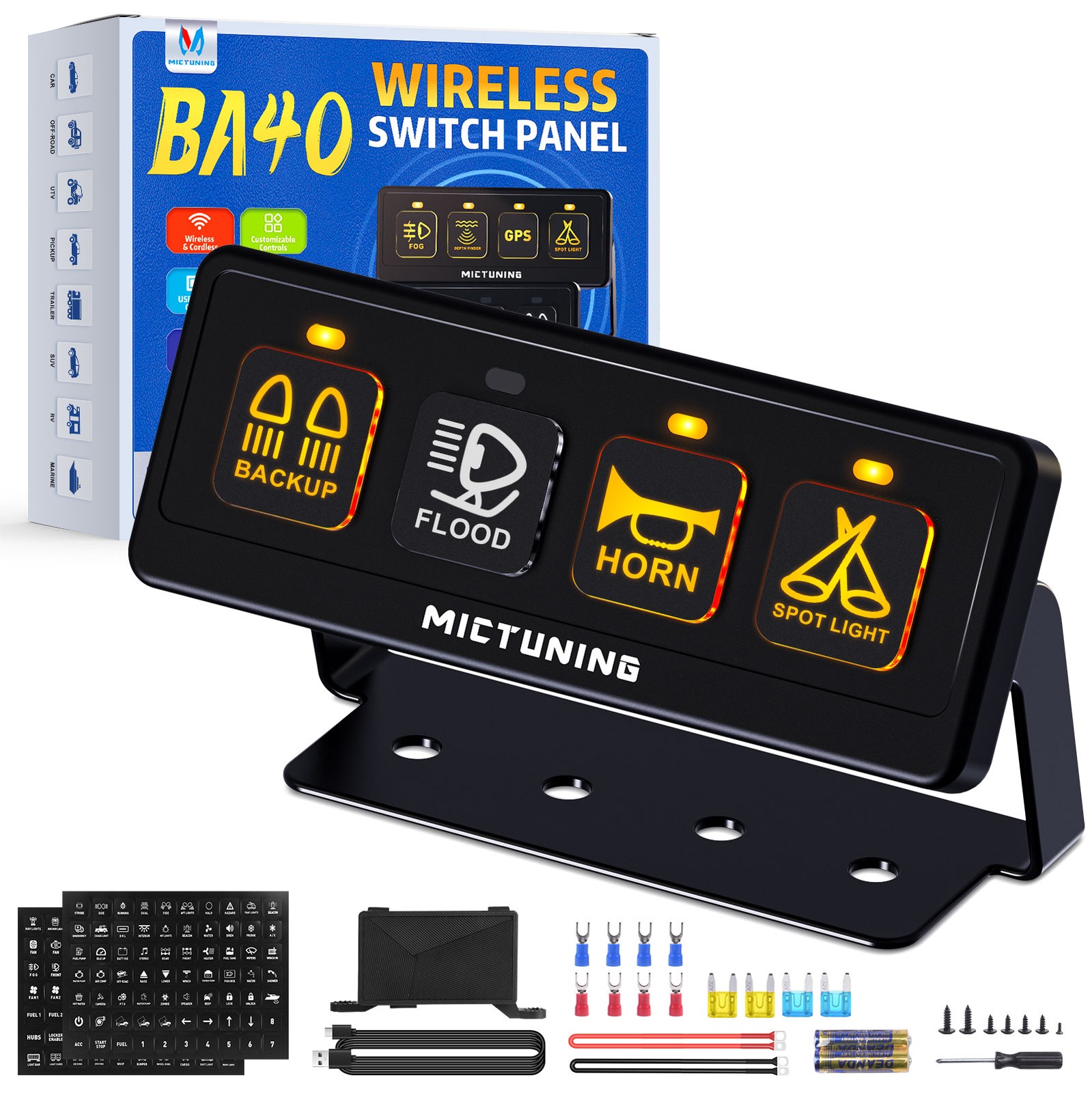 MICTUNING Wireless Switch Panel Toggle LED Circuit Switch Control for Aux Lights MICTUNING Wireless Switch Panel Toggle LED Circuit Switch Control for Aux Lights