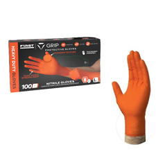 First Glove Orange Nitrile Disposable Gloves 8 Mil Raised Diamond Texture S-2XL picture