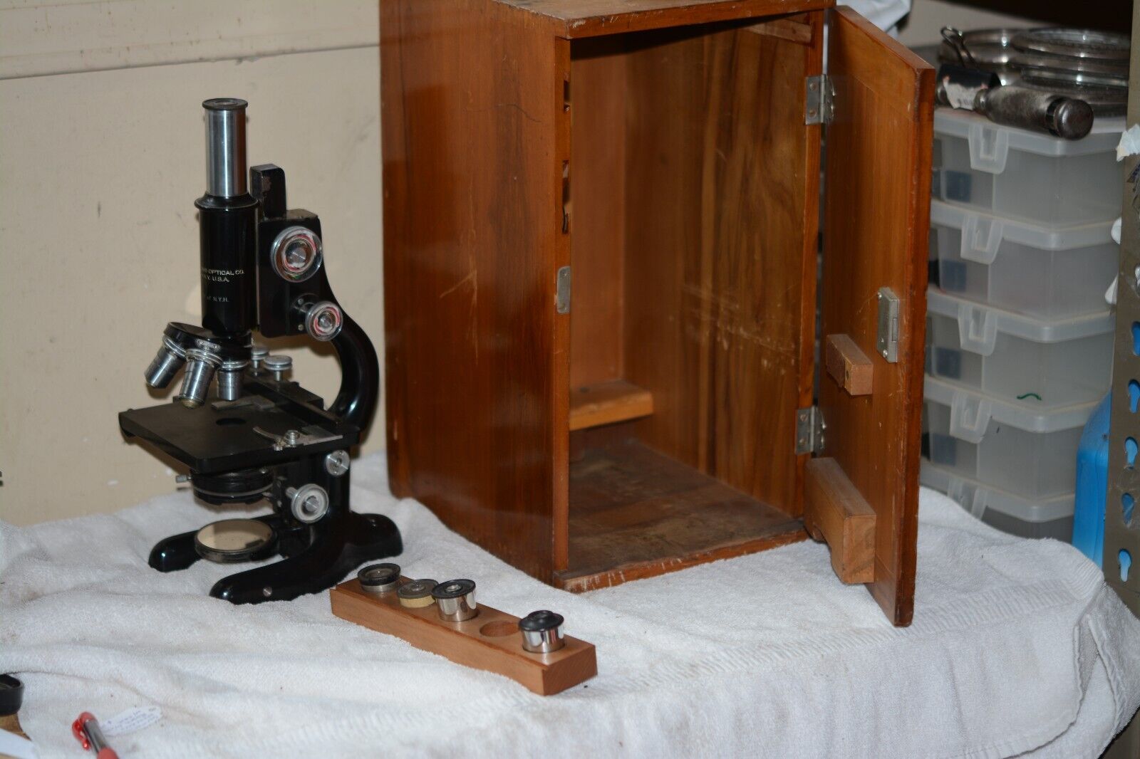 Microscopes. Vintage Bausch & Lomb Microscope W/Wooden Box and extra Lenses.