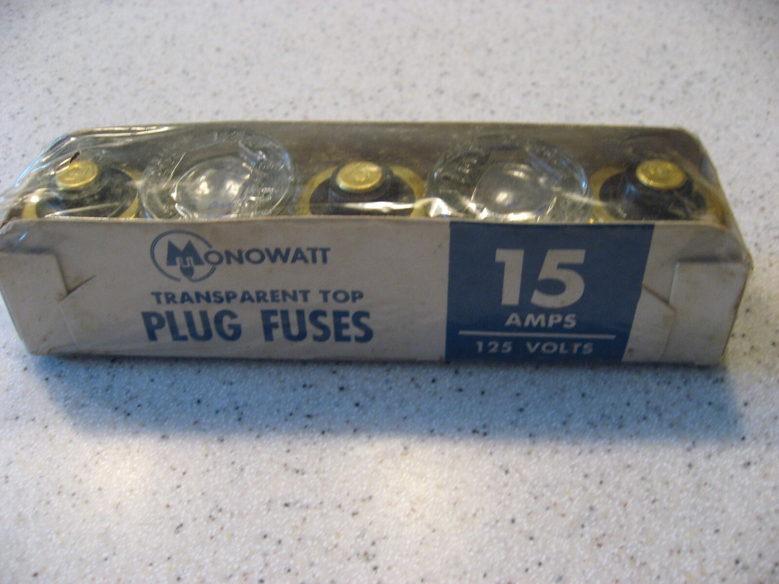 Vintage Pack of 5 Monowatt Transparent Plug Fuses 15 Amps, 125 Volts - GE3745-15