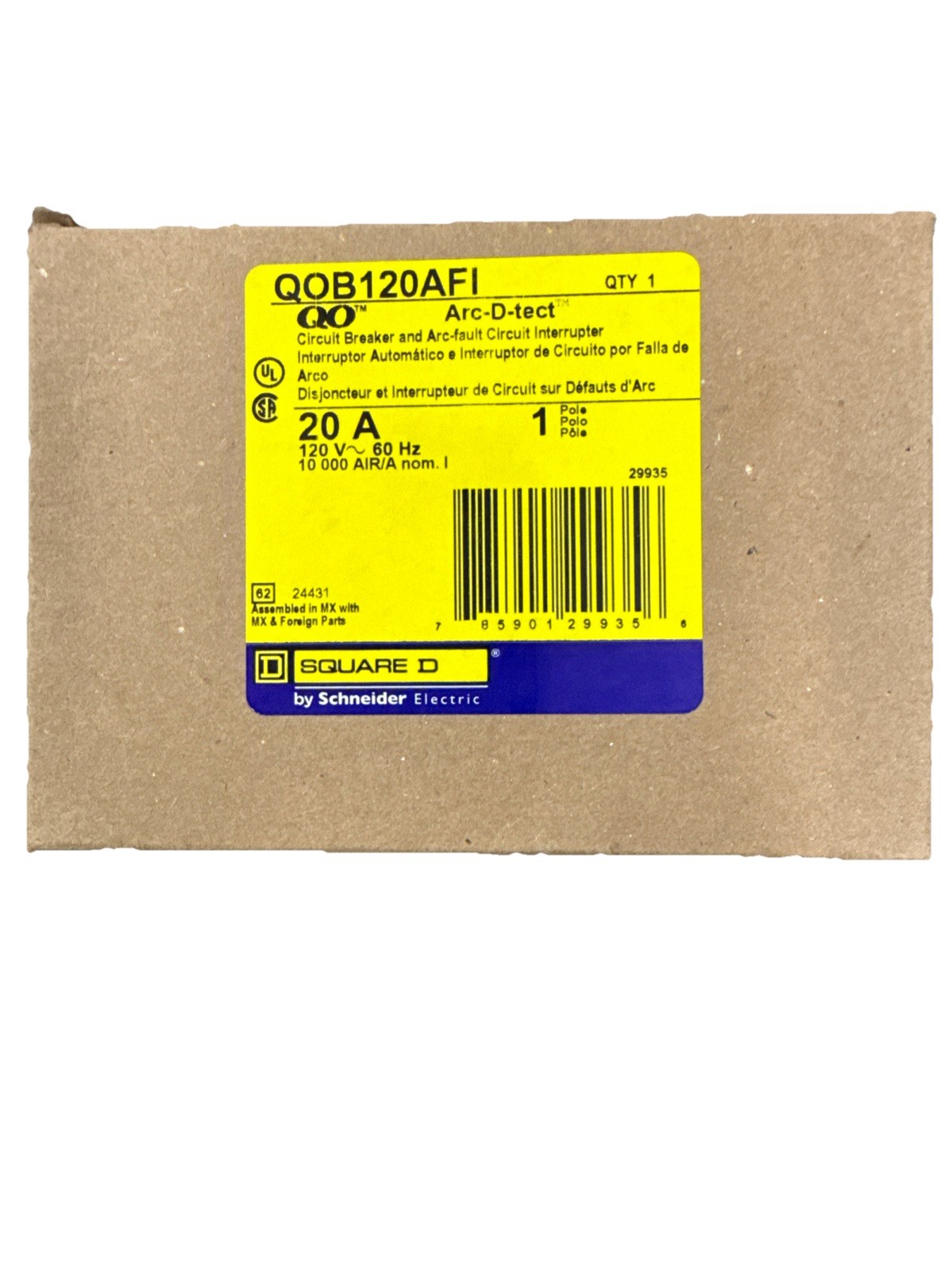 Square D QOB120AFI 20A 1 Pole Circuit Breaker Square D QOB120AFI 20A 1 Pole Circuit Breaker