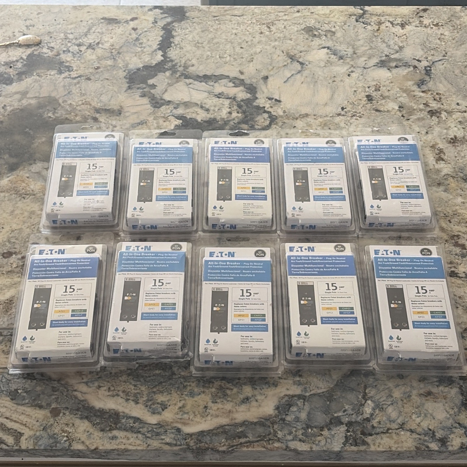 LOT OF 10 Eaton BRP115A1CS 15-Amp All In One Breaker (Plug On Neutral) LOT OF 10 Eaton BRP115A1CS 15-Amp All In One Breaker (Plug On Neutral)