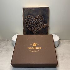 Moonster Handmade Leather Embossed Heart Writing Notebook 5x7 New In Box. picture