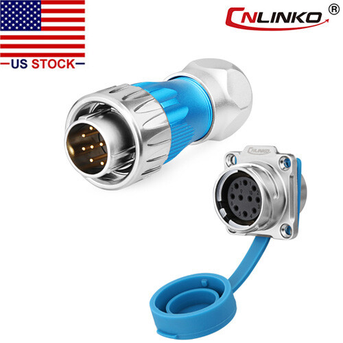 10 Pin Power Connector Male Plug & Female Socket Waterproof IP67 HeavyDuty Metal
