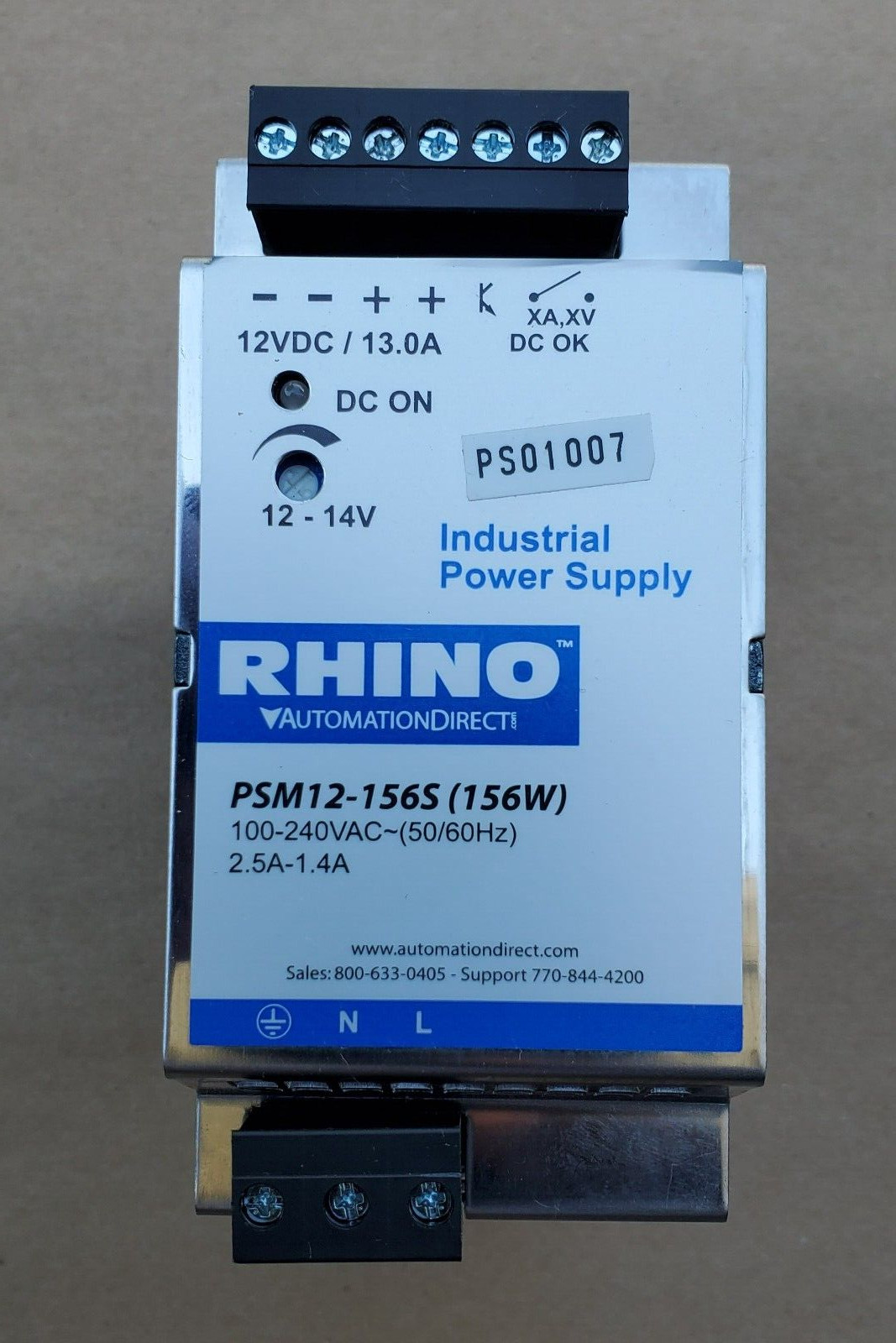 Rhino PSM12-156S Switching Power Supply 12-14VDC 13A 156W Industrial Tested Work Rhino PSM12-156S Switching Power Supply 12-14VDC 13A 156W Industrial Tested Work