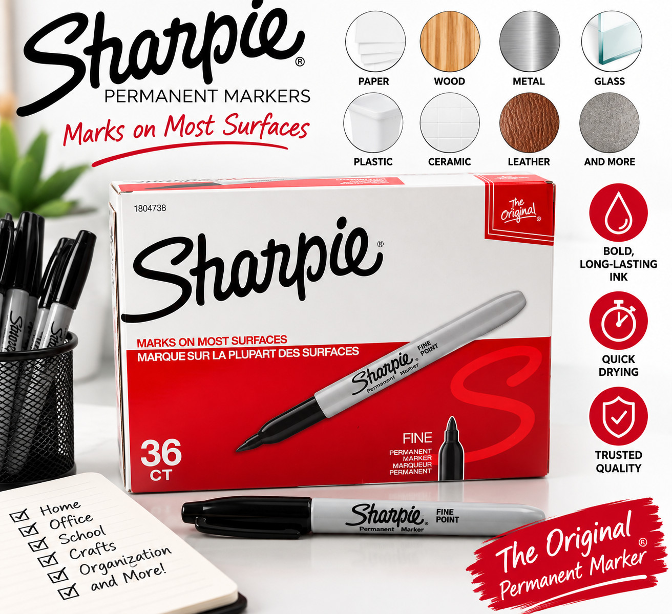 Sharpie 1884739 Permanent Marker Fine Point 36 Pieces - Black Sharpie 1884739 Permanent Marker Fine Point 36 Pieces - Black