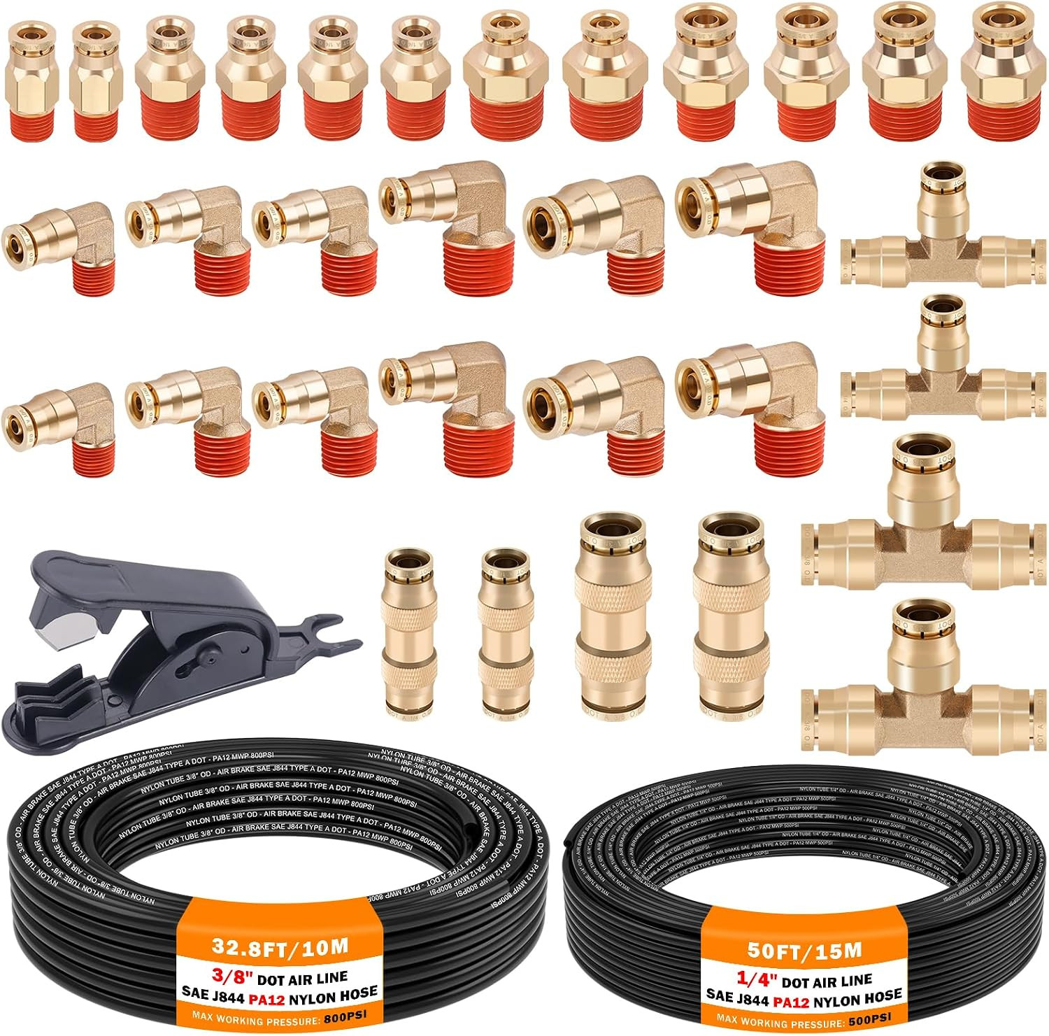 32 Pcs Brass DOT Air Line Fittings with 1/4 32 Pcs Brass DOT Air Line Fittings with 1/4