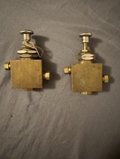 Pair Vintage Machined Brass Push Button Pneumatic Air Control Valves IN OUT picture