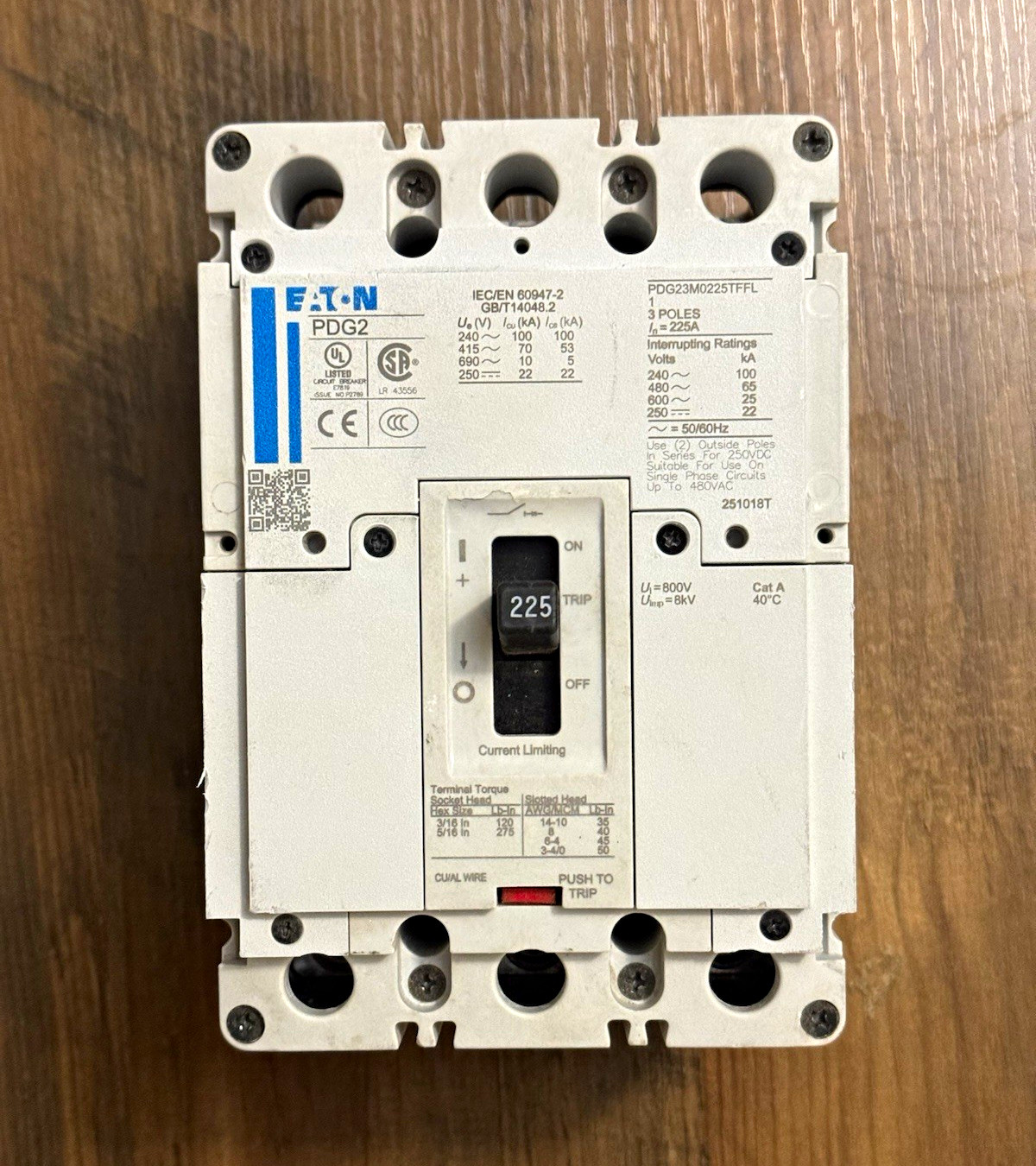 Eaton PDG2 PDG23M0225TFFL Circuit Breaker 225A 600V 3P Main Breaker Eaton PDG2 PDG23M0225TFFL Circuit Breaker 225A 600V 3P Main Breaker