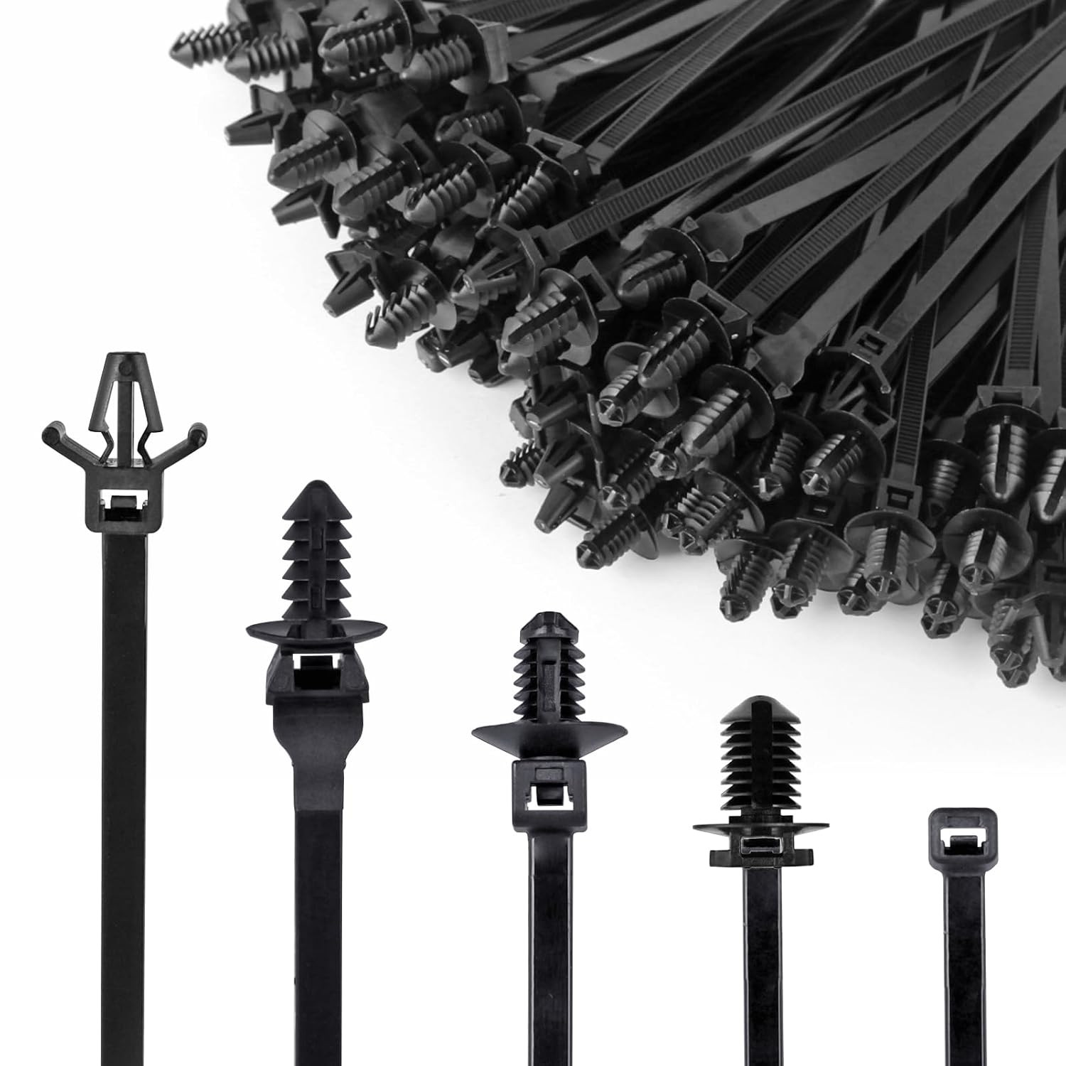 160Pcs Nylon Universal Cable Tie Buckle Zip Clips Automotive Black