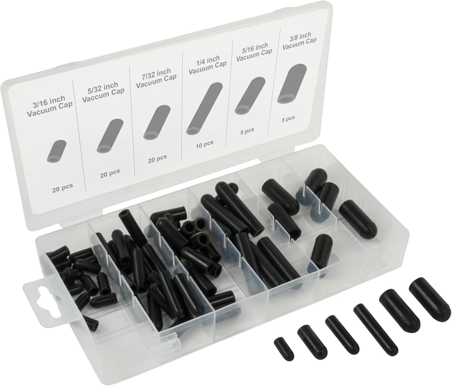 Tekz 45253 80-Piece Silicone Rubber Vacuum Cap Assortment Tekz 45253 80-Piece Silicone Rubber Vacuum Cap Assortment