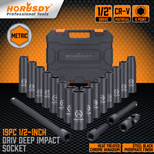 19 Pieces 1/2-Inch Drive Deep Impact Socket Set Axle Hub Nut 6-Point Metric CR-V picture