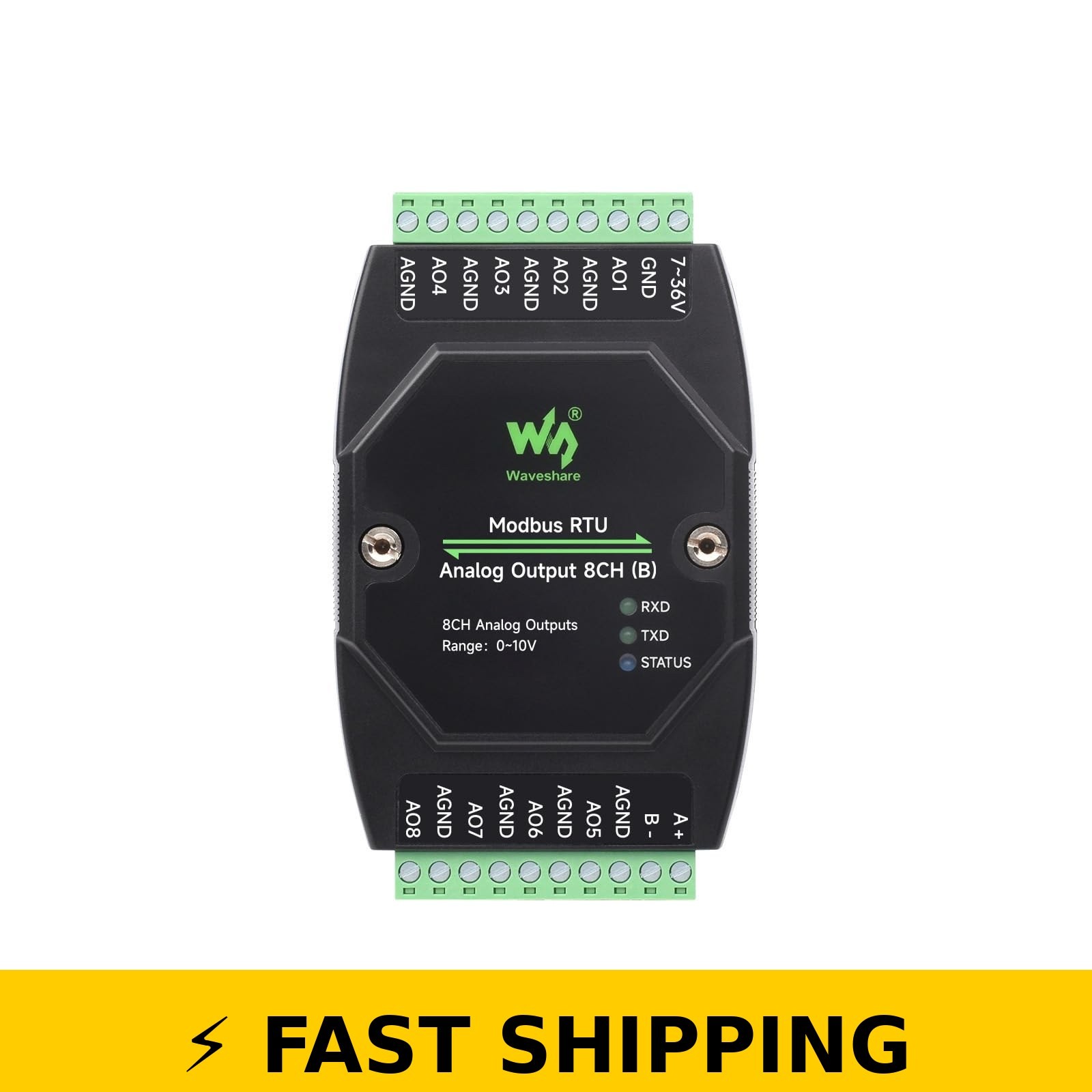 Waveshare Industrial 8-Ch Analog Output Module, 12-Bit DA Conversion Waveshare Industrial 8-Ch Analog Output Module, 12-Bit DA Conversion