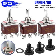 3pcs 6Pin Heavy Duty Momentary DPDT ON/OFF/ON Toggle Switch 20A 125V Waterproof picture