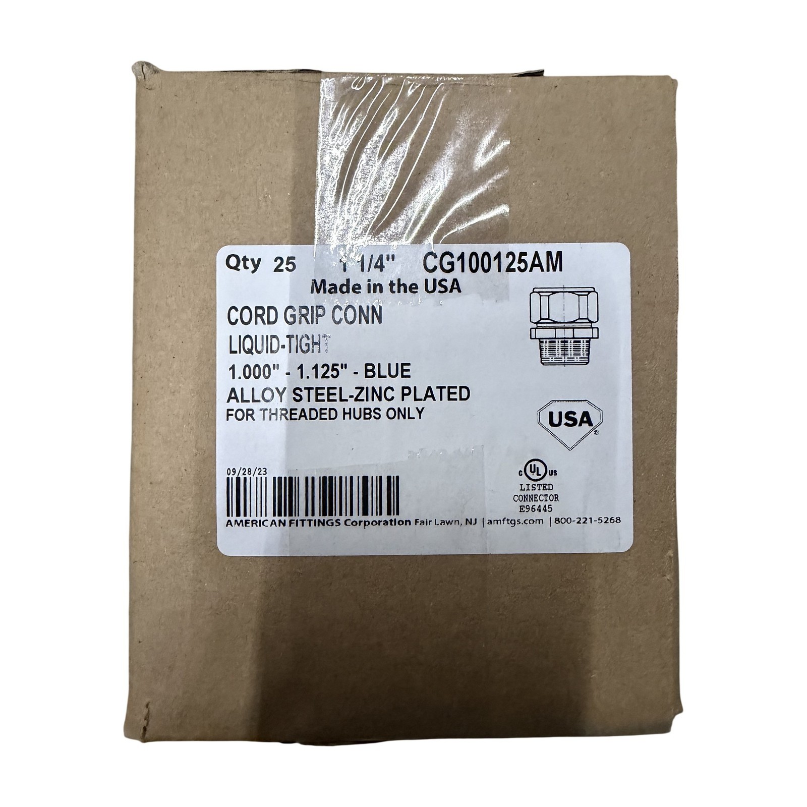 BOX OF 25 American Fittings CG100125AM 1-1/4in Liquid-Tight Cord Grip Connector