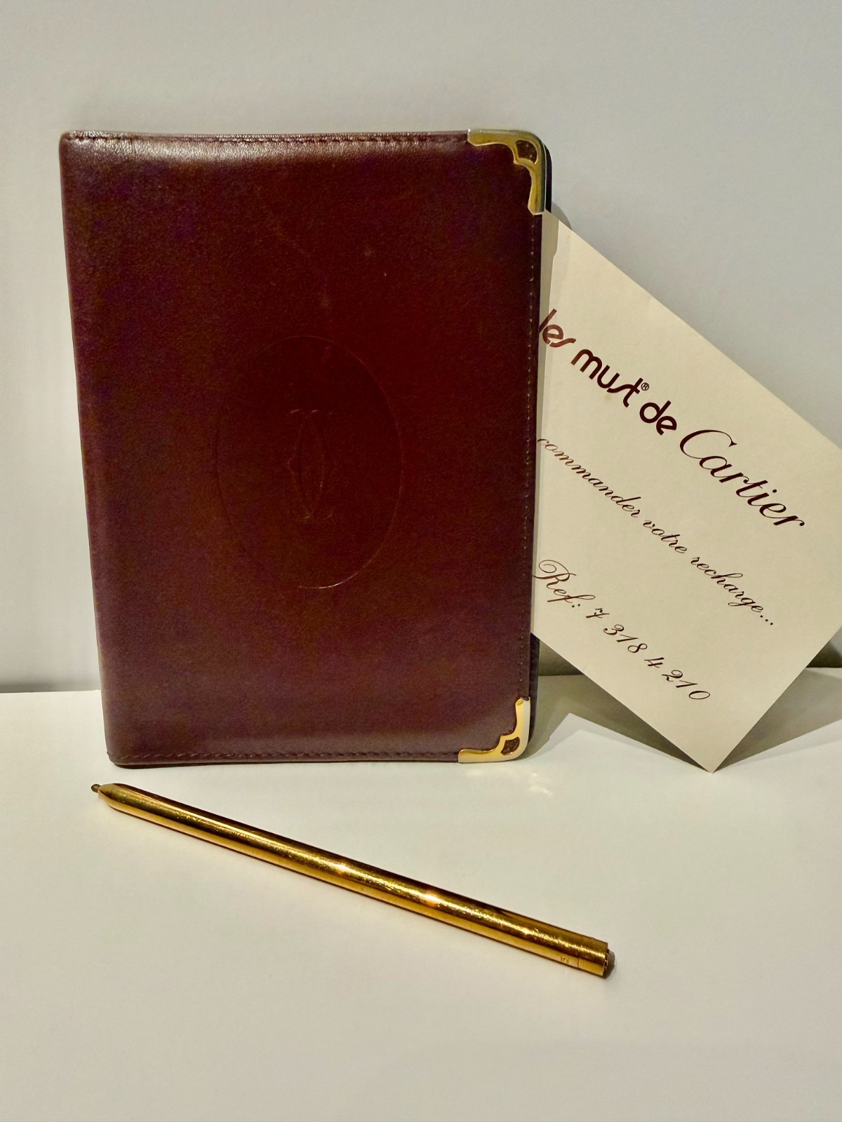 Authentic Vintage Cartier Must de Cartier Bordeaux Leather Planner Cover Wallet