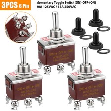 3pcs 6Pin Heavy Duty Momentary DPDT ON/OFF/ON Toggle Switch 20A 125V Waterproof picture