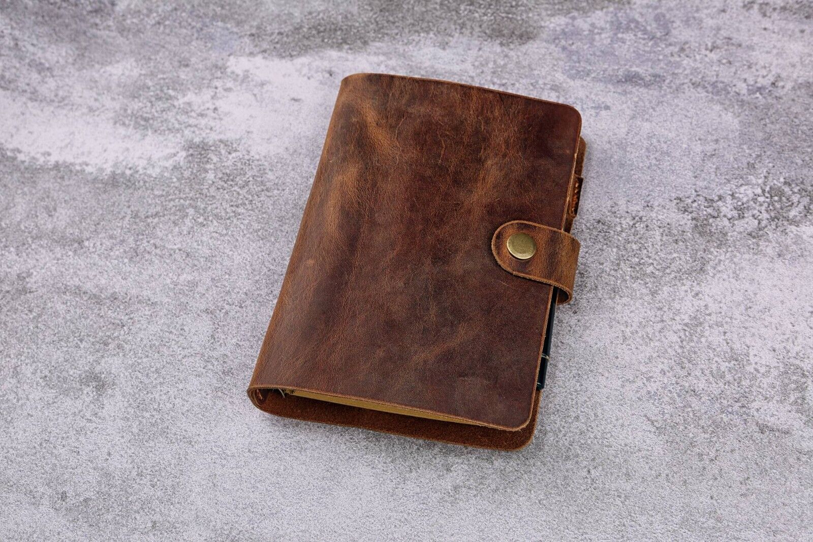 Personalized rustic leather 6 ring A6 journal diary cover with pen holder