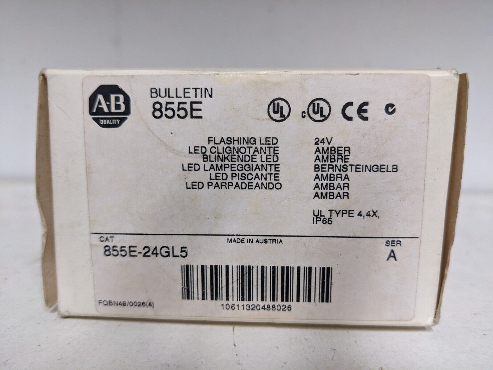 Allen Bradley 855E-24GL5 Amber Flashing LED 24V ~New, Open Box ~