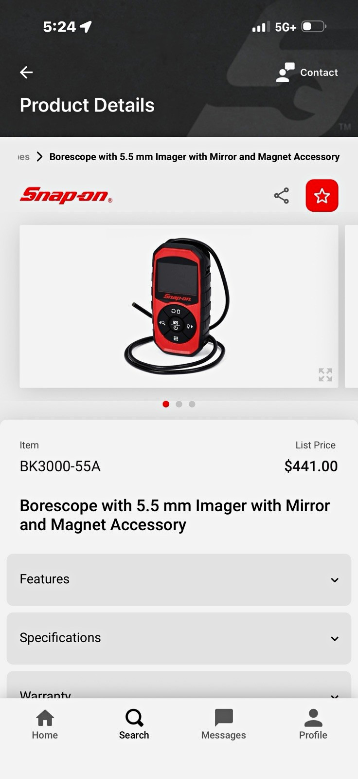 Snap-on BK3000-55A Flexible LCD Borescope 5.5mm Imager w/ Mirror Magnet Snap-on BK3000-55A Flexible LCD Borescope 5.5mm Imager w/ Mirror Magnet
