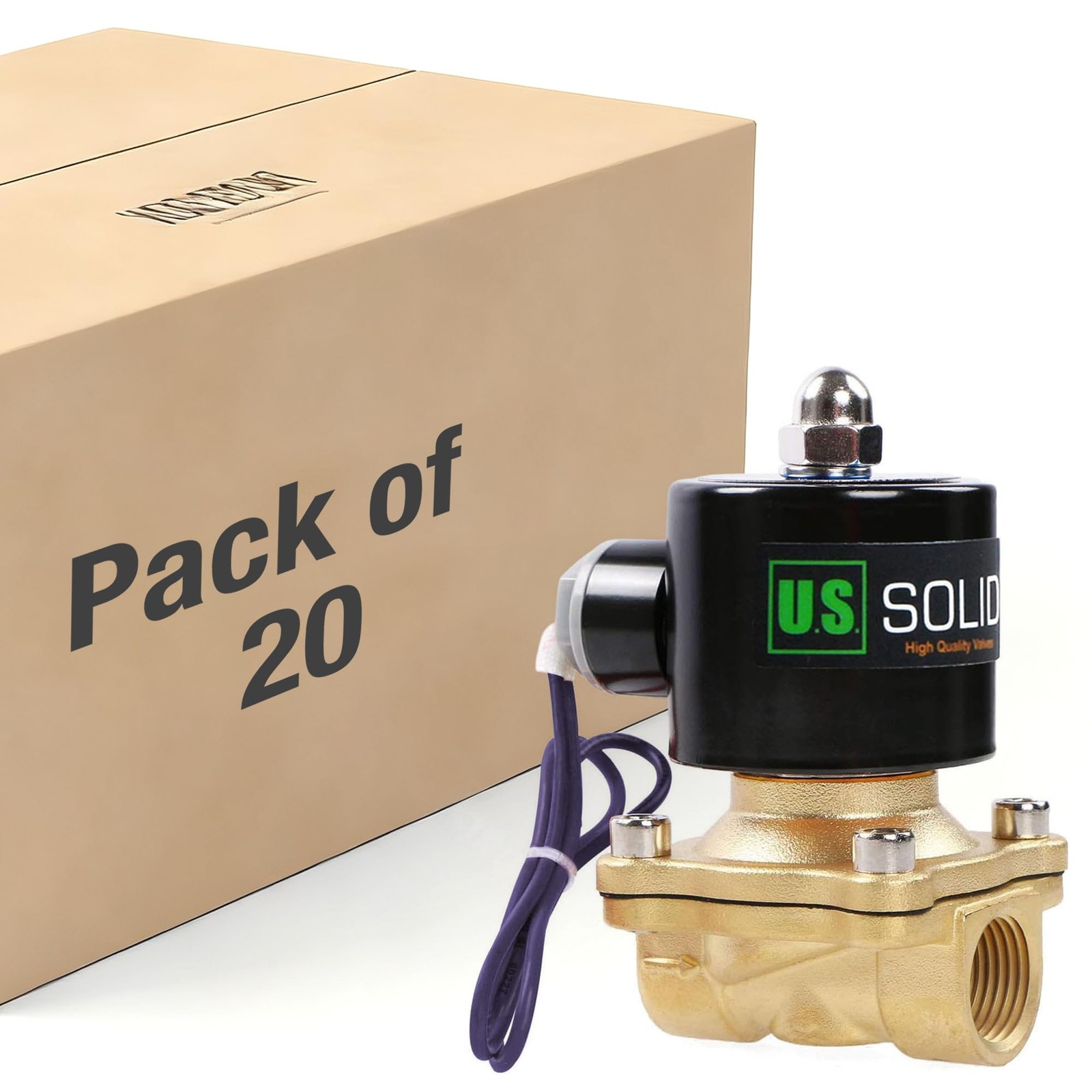 U.S. Solid 20pcs 1/2\'\' Brass Solenoid Valve 12V DC Normally Closed Air Water
