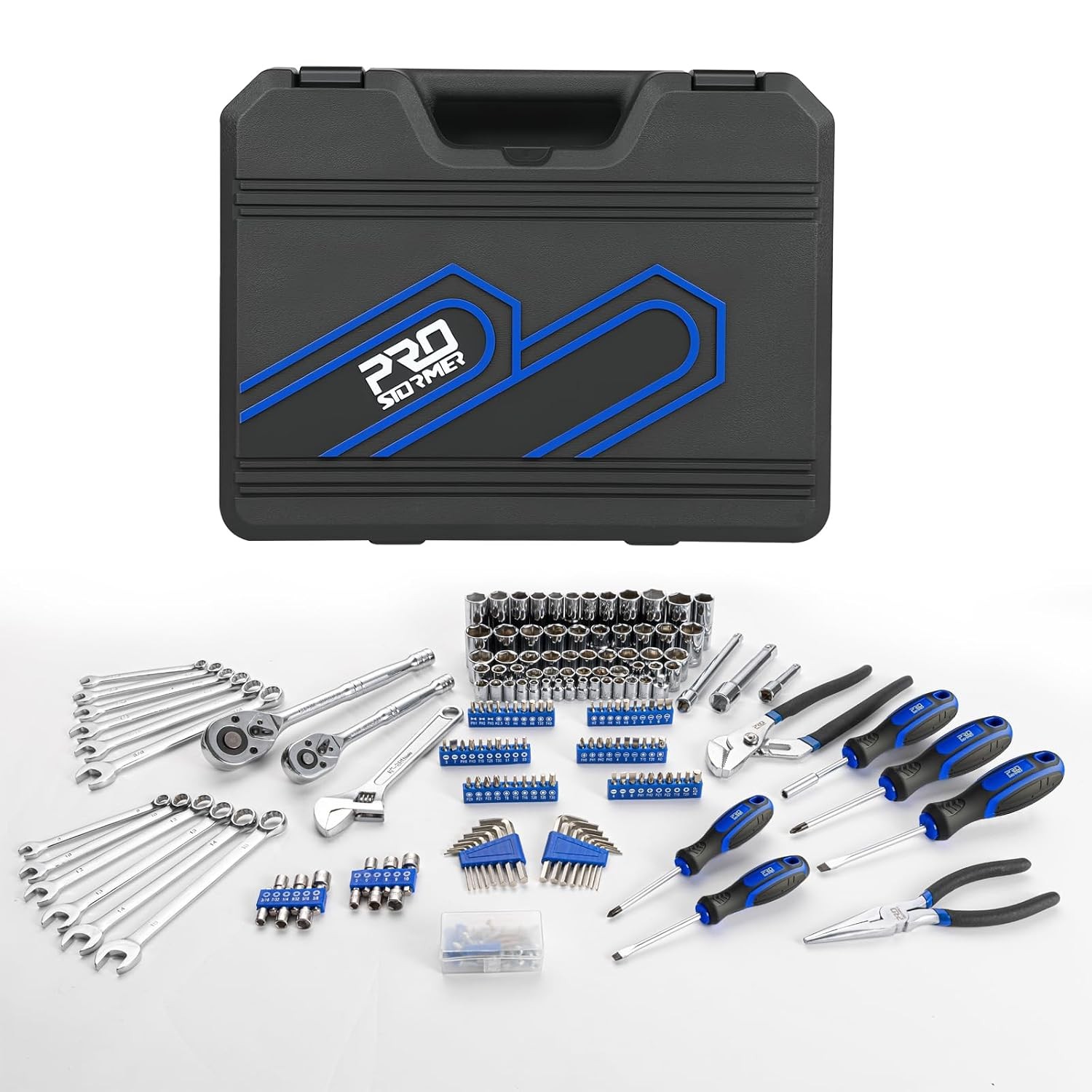 Blue 279-Piece Mechanics Tool Set with Toolbox, Assorted SAE & Metric Tools Blue 279-Piece Mechanics Tool Set with Toolbox, Assorted SAE & Metric Tools