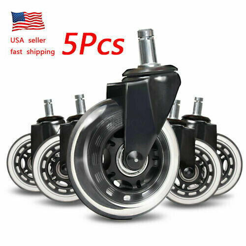 Set of 5 Office Chair Caster Rubber Swivel Wheels Replacement Heavy Duty 3 inch